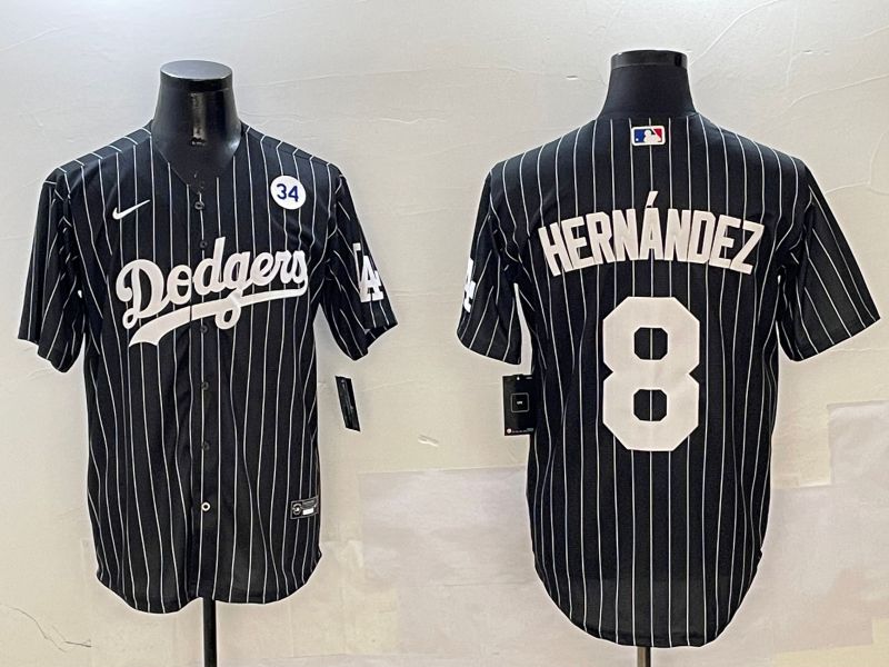 Men Los Angeles Dodgers 8 Hernandez Black Stripe Jointly Name 2025 Nike MLB Jersey style 6